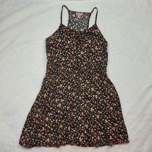 Mossimo Black Pink Floral Sleeveless Ruffle Tie Front Stretch Waist Mini Dress M